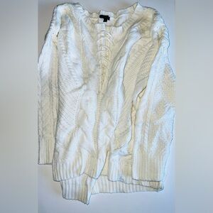 Express White V-Neck Cable Knit Sweater